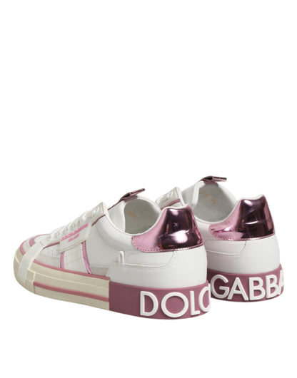 White Leather DG Logo Low Top Sneakers Shoes