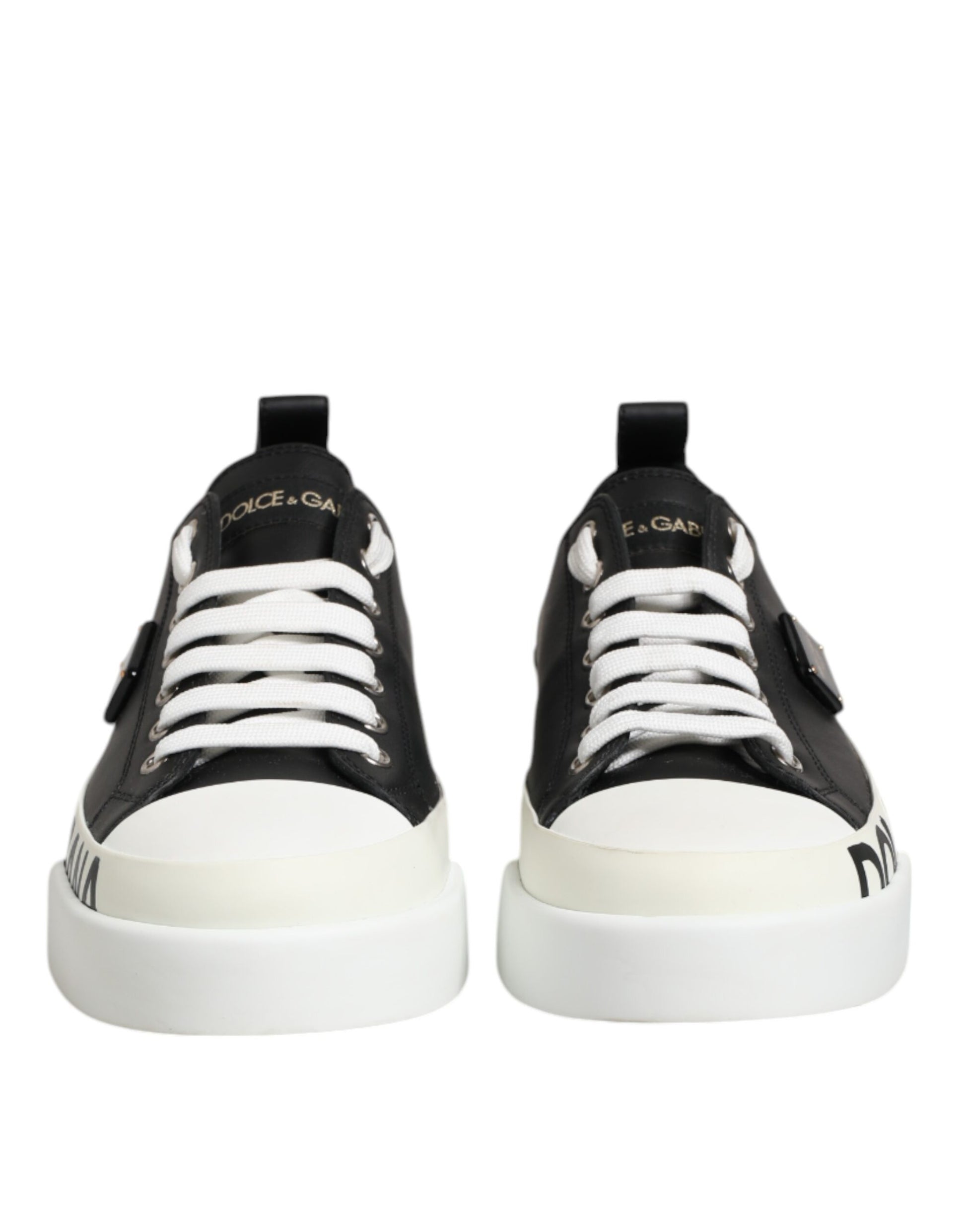 Black White Leather Low Top Sneakers Shoes