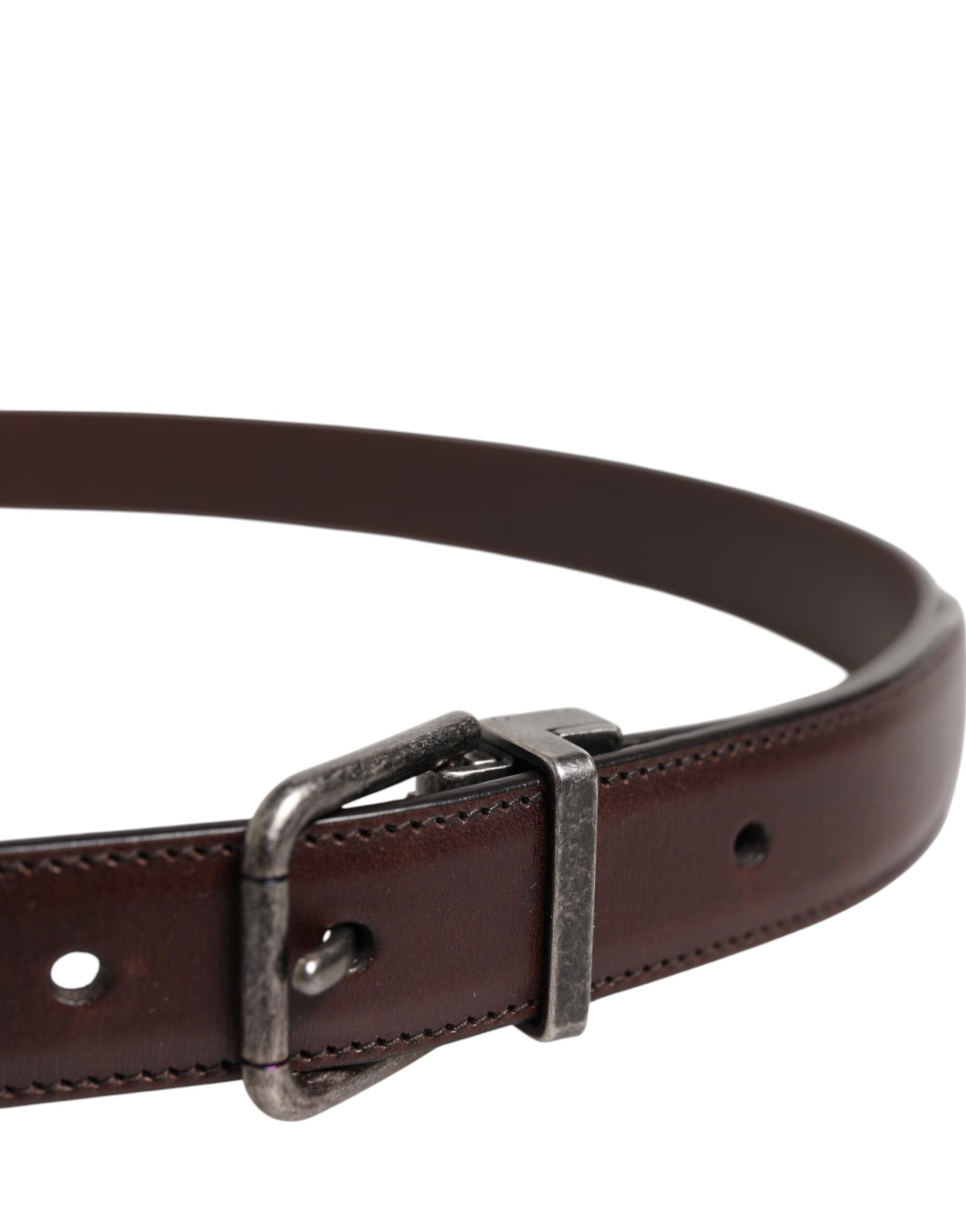 Brown Classic Silver Metal Logo Buckle Belt