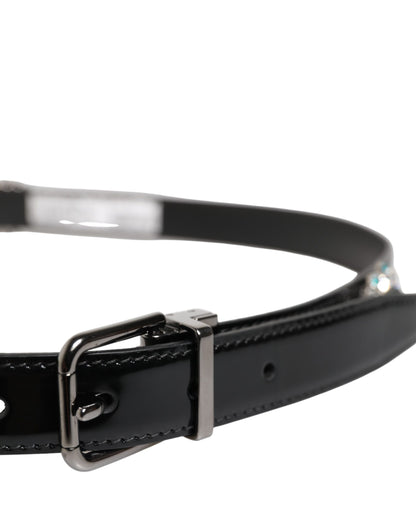 Black Embellished Metal Logo Buckle Belt