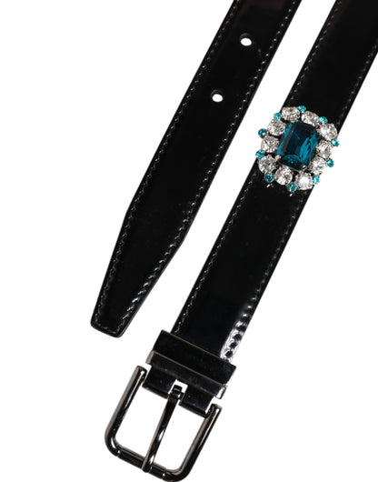 Black Embellished Metal Logo Buckle Belt