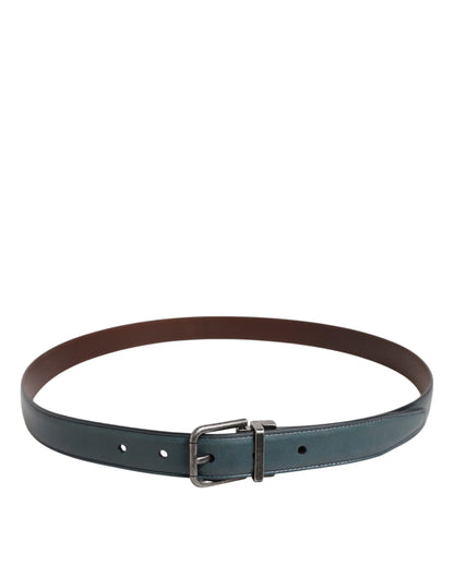 Green Classic Leather Metal Logo Buckle Belt