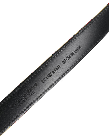 Gold Floral Jacquard Silver Metal Buckle Belt