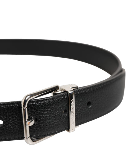Black Classic Leather Silver Tone Buckle Belt