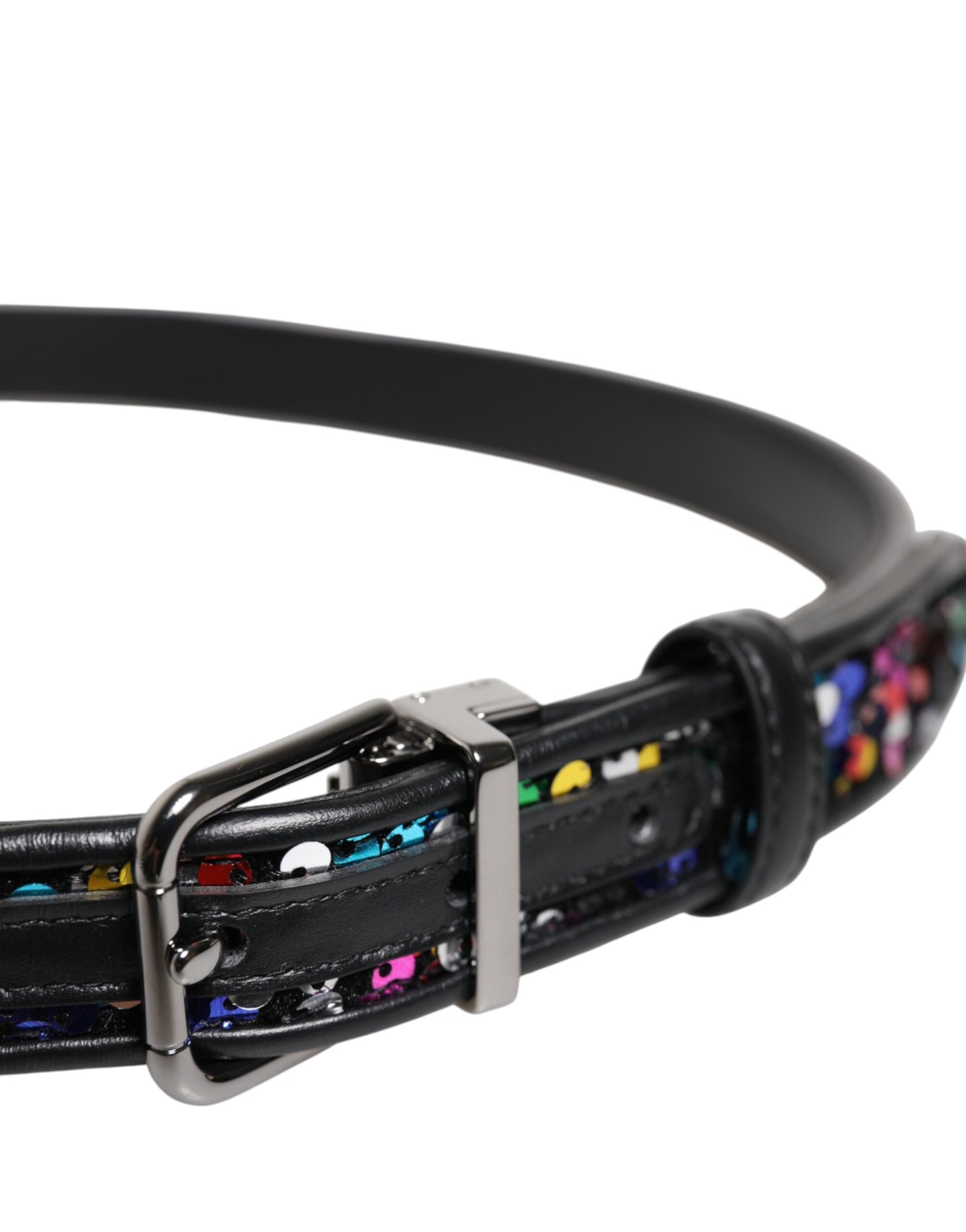 Black Sequin Embellished Metal Buckle Belt