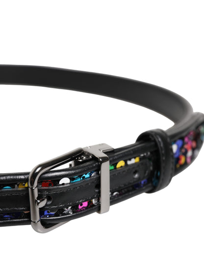 Black Sequin Embellished Metal Buckle Belt