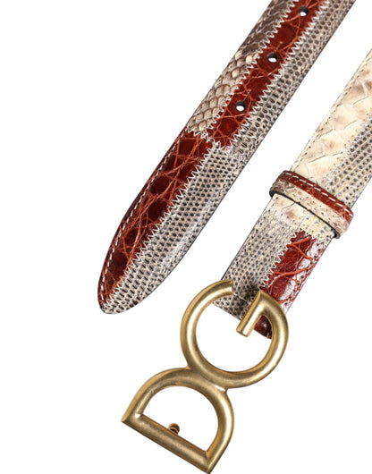 Multicolor Exotic Leather DG Logo Buckle Belt