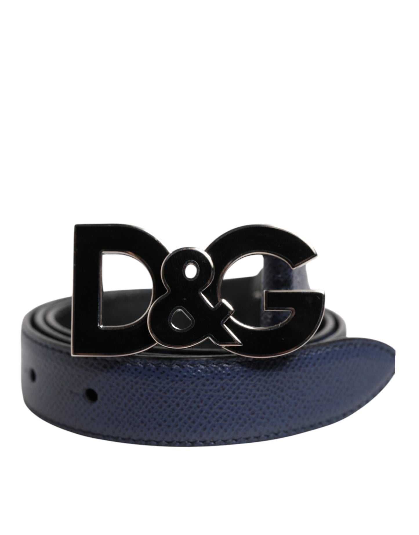 Blue Leather Classic Metal DG Logo Buckle Belt