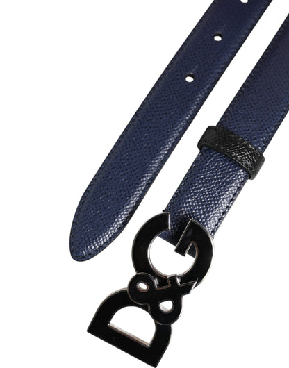 Blue Leather Classic Metal DG Logo Buckle Belt