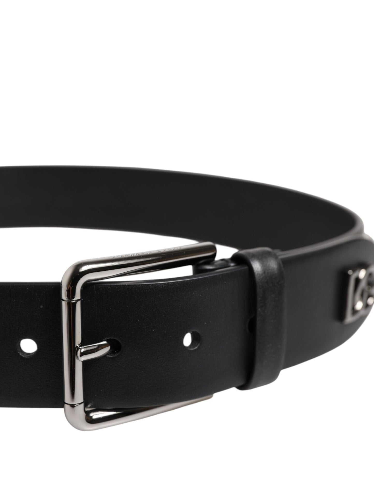 Black Leather Studded DG Metal Buckle Belt