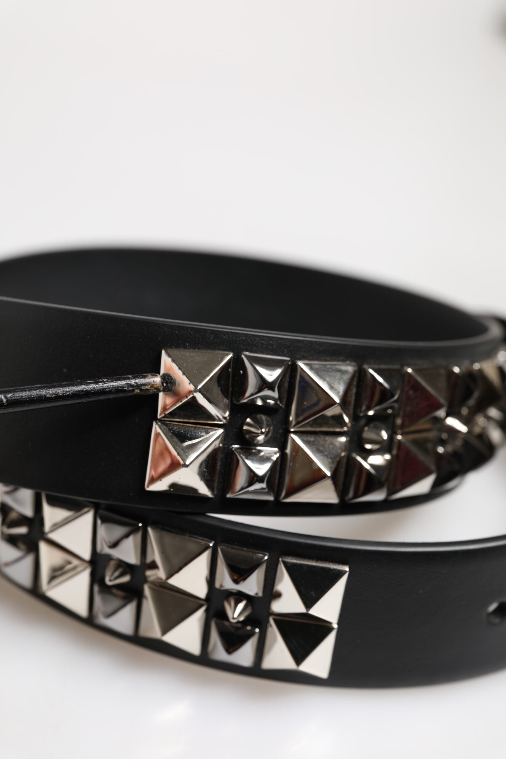Black Leather Studded DG Metal Buckle Belt