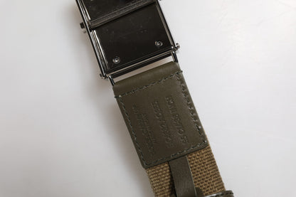 Military Green Nylon Logo Metal Buckle Belt