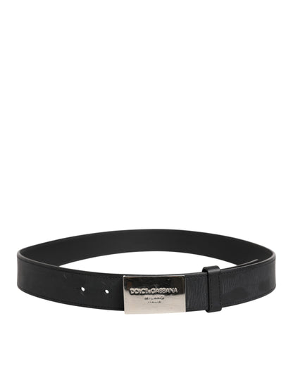 Black Leather Classic Metal Logo Buckle Belt
