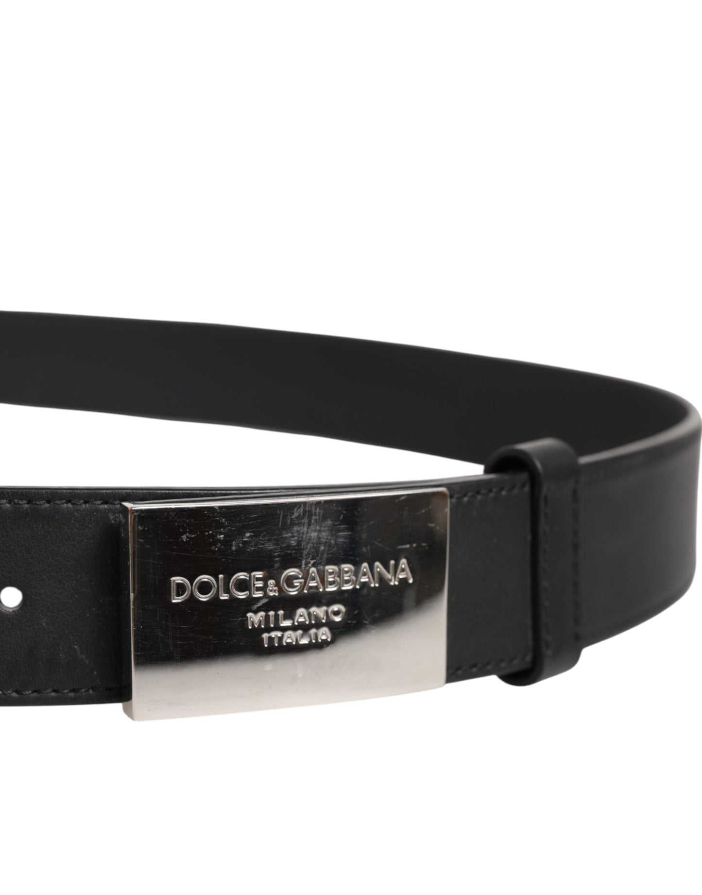 Black Leather Classic Metal Logo Buckle Belt