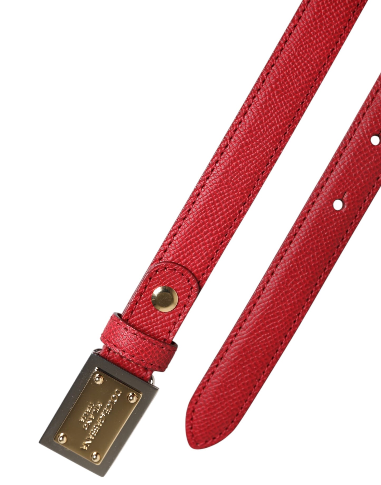 Red Leather Square Metal Buckle Cintura Belt