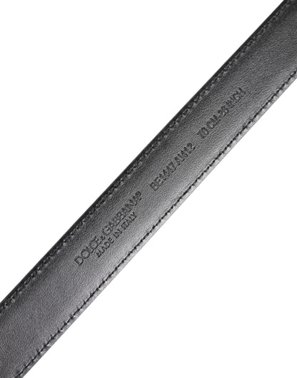 Black White Leather Silver Metal Buckle Belt