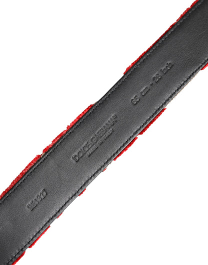 Red Viscose Silver DG Logo Metal Buckle Belt