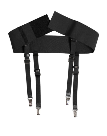 Black Leather Logo Wide Waist Belt Suspender
