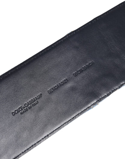 Two Tone Blue Denim Gold Metal Buckle Belt