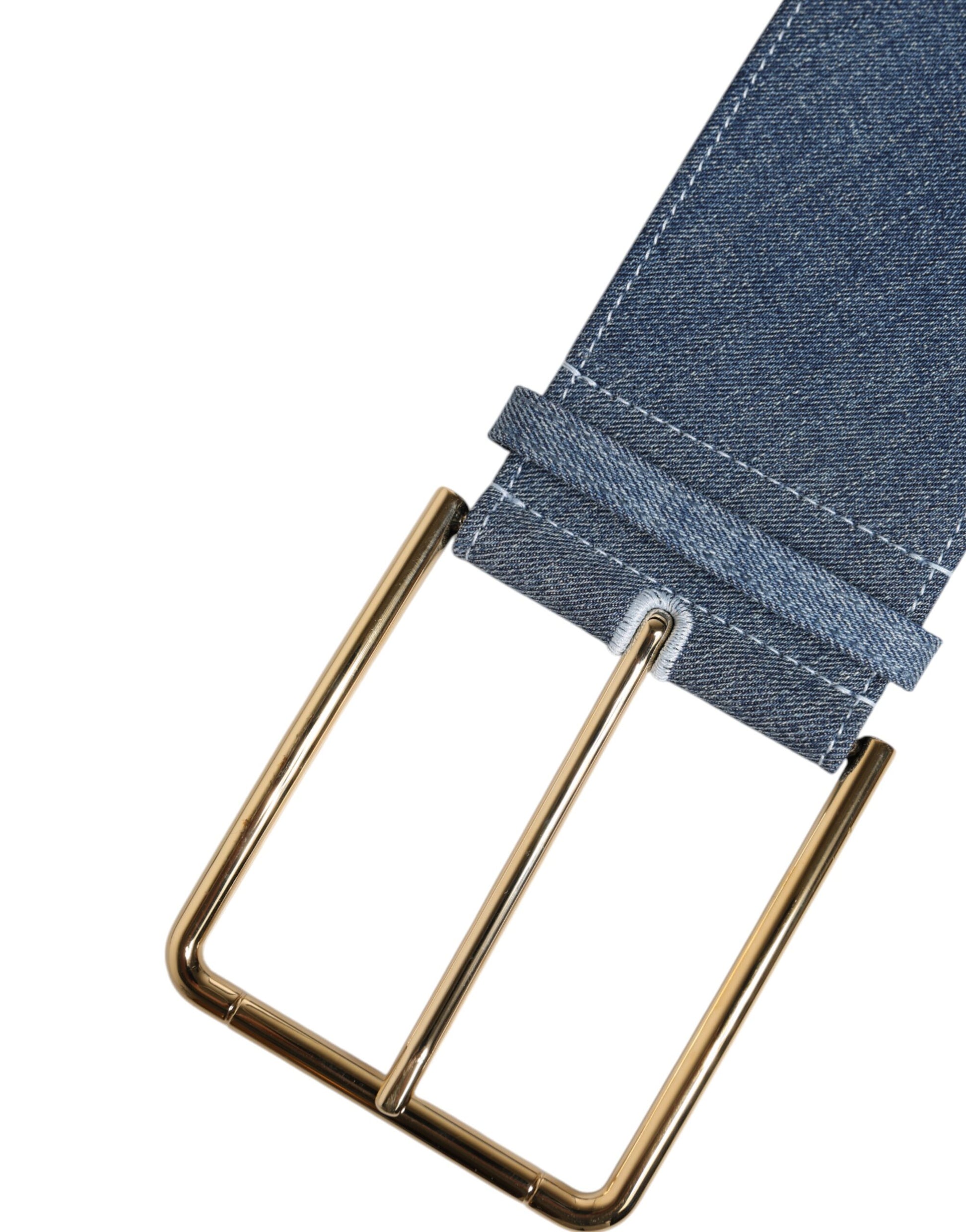 Two Tone Blue Denim Gold Metal Buckle Belt