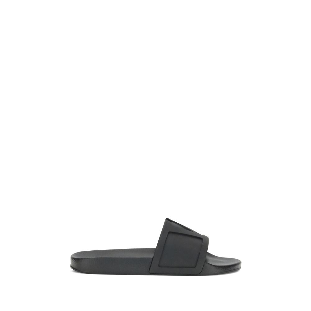 Black Rubber Flat Sandals