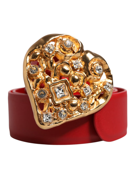 Red Calf Leather Embellished Metal Buckle Belt