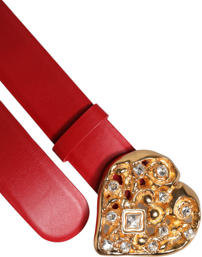 Red Calf Leather Embellished Metal Buckle Belt