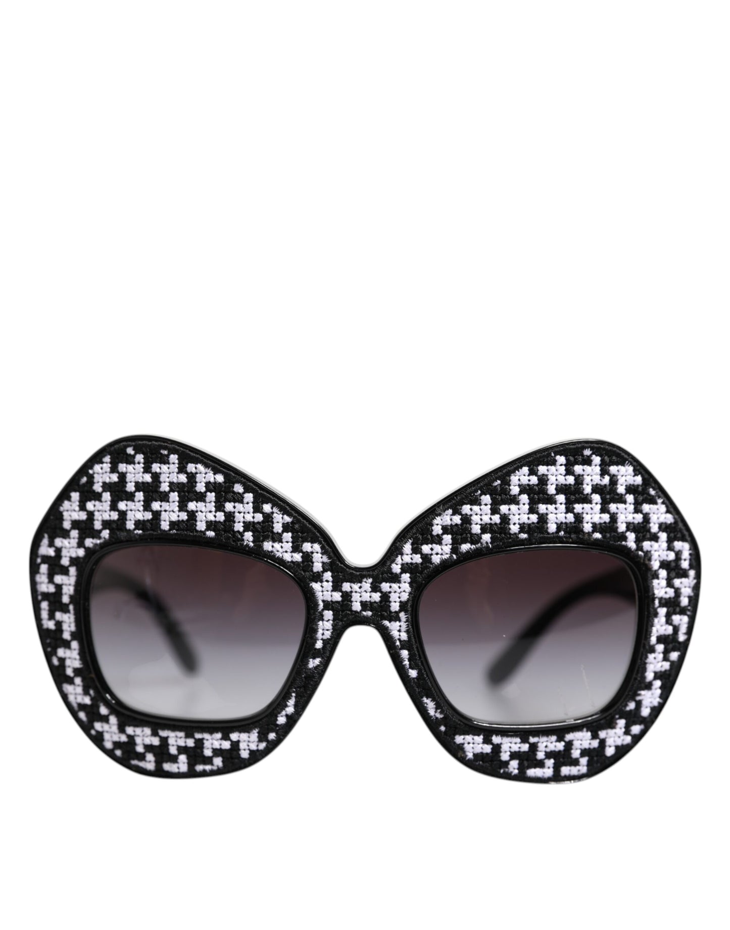 Black White PIED DE POULE Print Oversized Shades Sunglasses