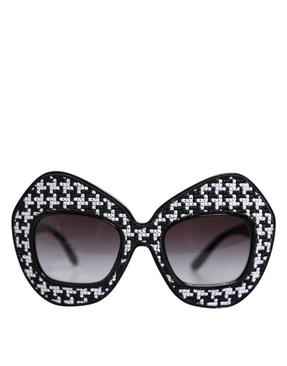 Black White PIED DE POULE Print Oversized Shades Sunglasses