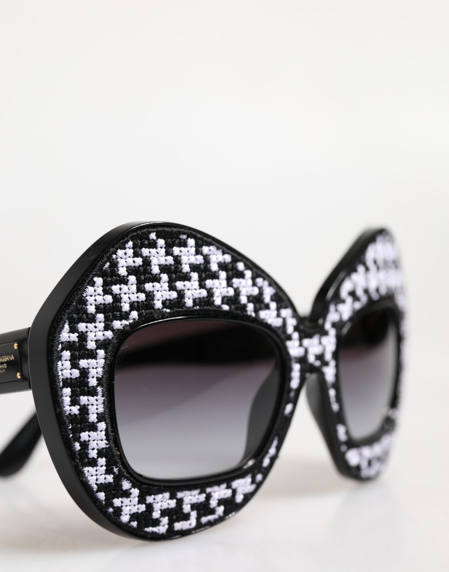 Black White PIED DE POULE Print Oversized Shades Sunglasses