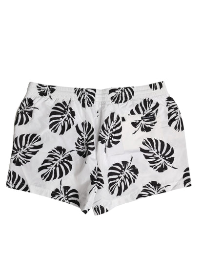 White Black Print Beachwear Shorts Swimwear