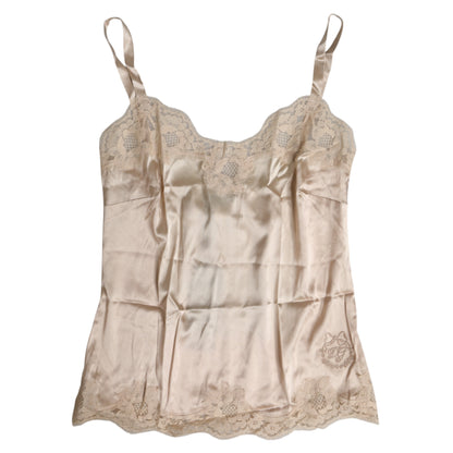 Beige Lace Silk Satin Tank Lingerie Underwear