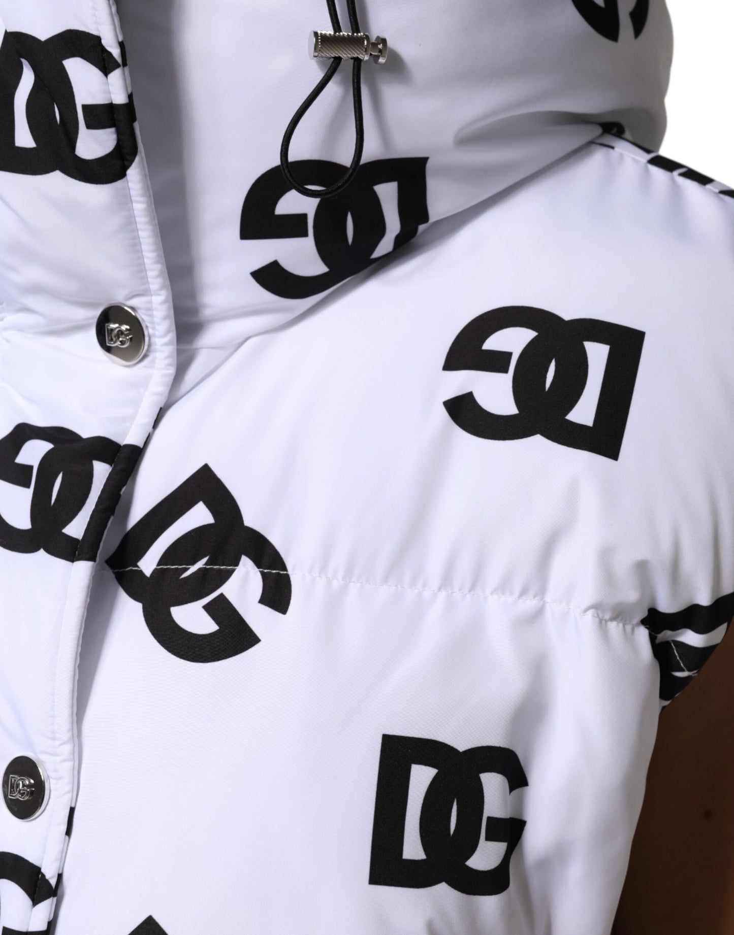 White Black DG Mania Polyester Puffer Jacket