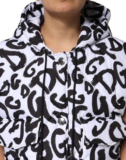 White DG Mania Hooded Sleeveless Puffer Jacket