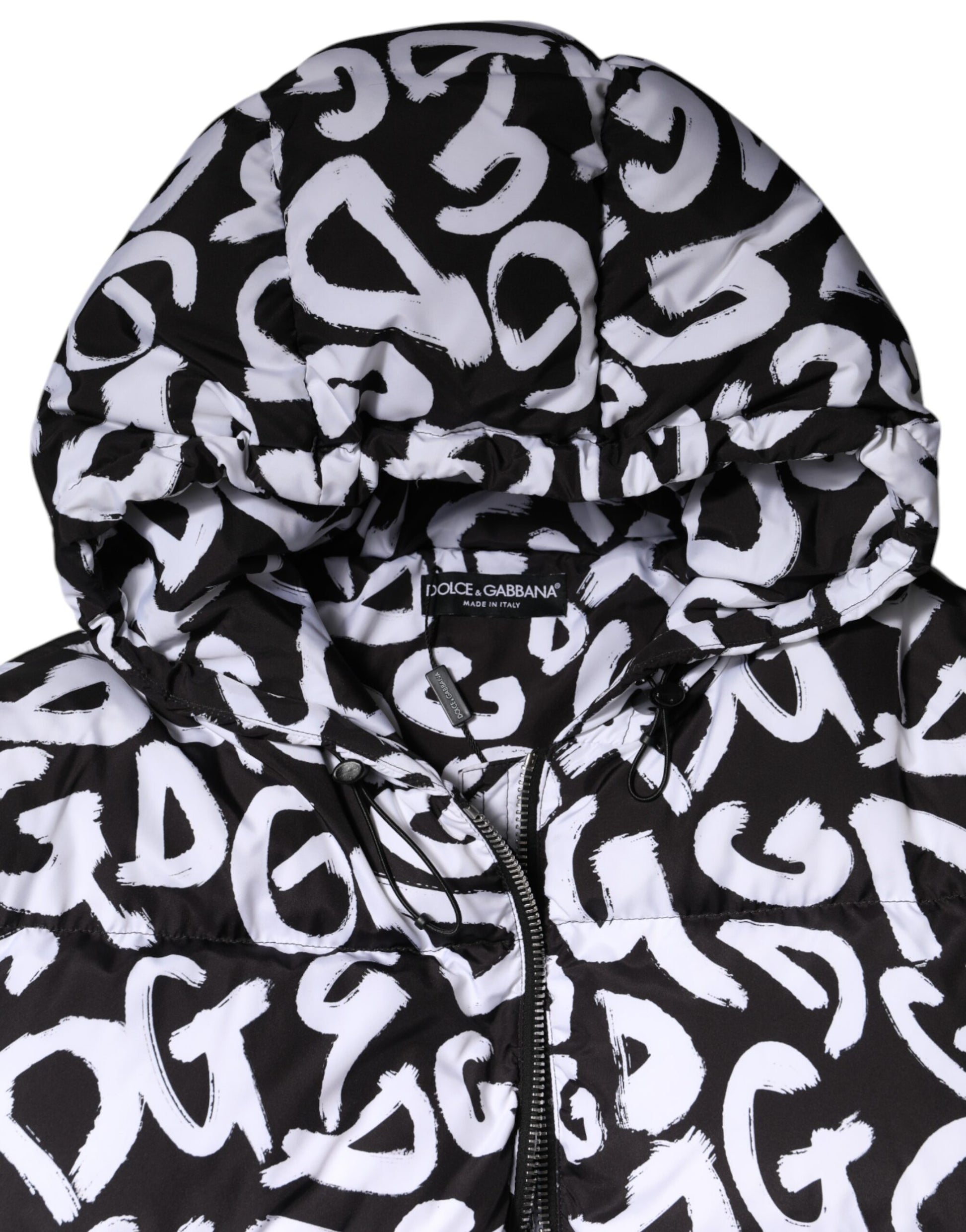 Black White DG Mania Hooded Long Coat Jacket