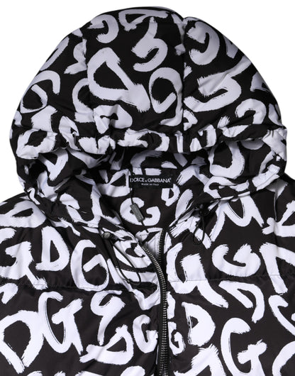 Black White DG Mania Hooded Long Coat Jacket