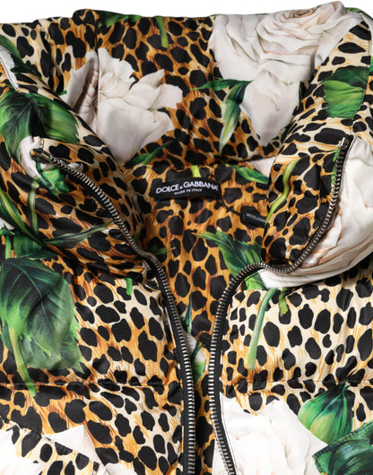 Multicolor Leopard Rose Puffer Quilted Jacket