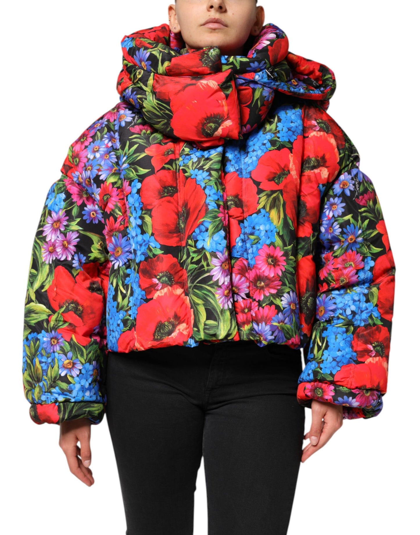 Multicolor Floral Hooded Puffer Coat Jacket