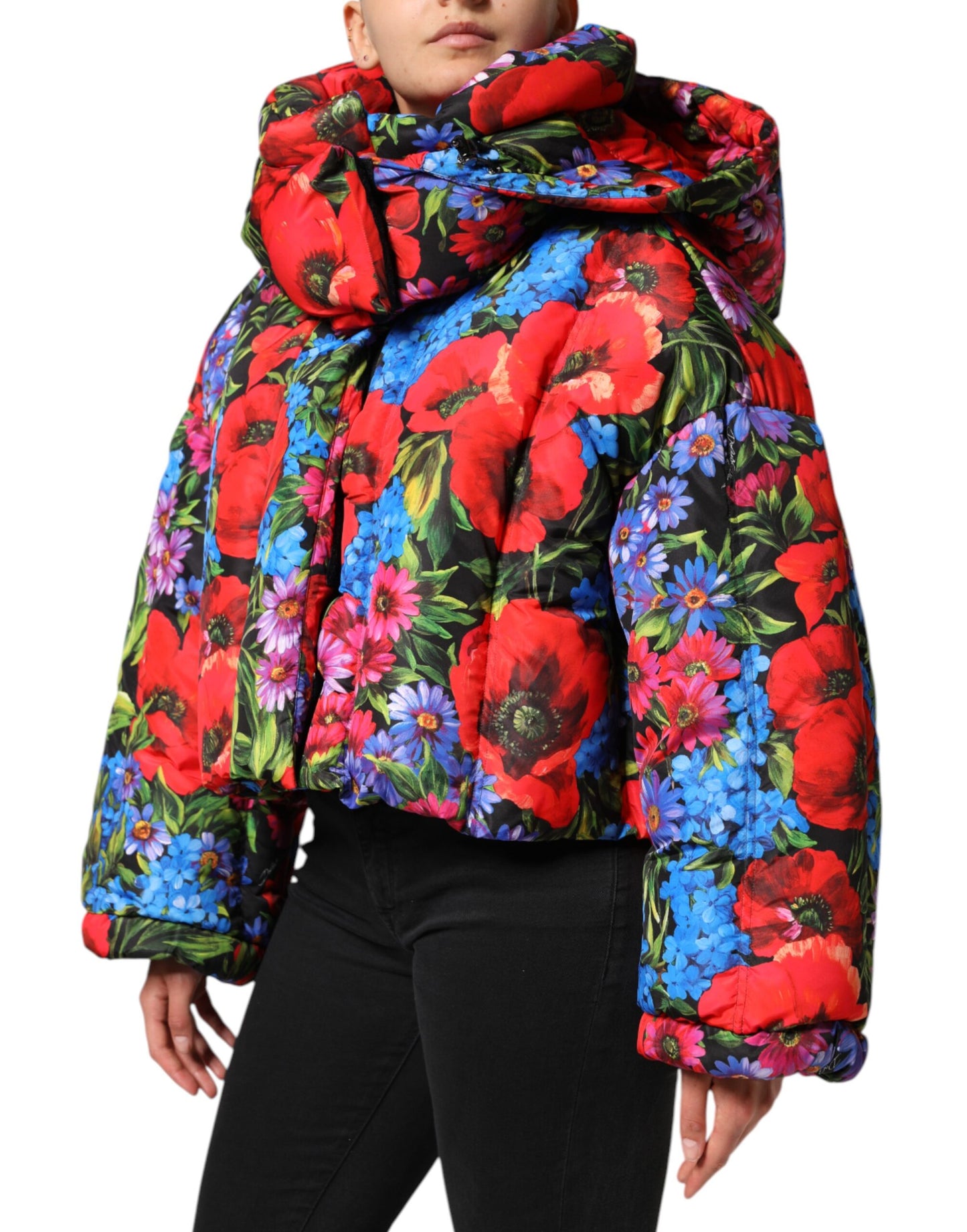 Multicolor Floral Hooded Puffer Coat Jacket