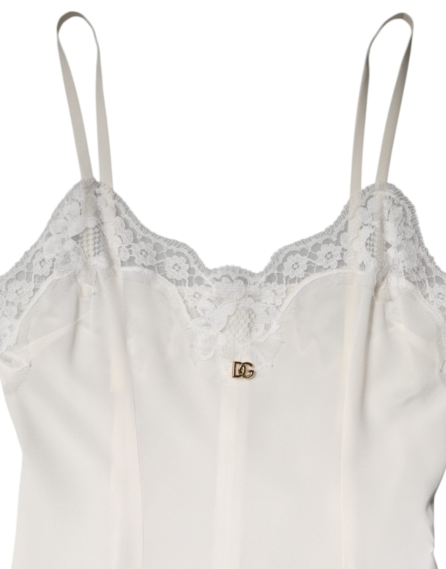 White Lace Gold DG Logo Silk Dress Sleepwear