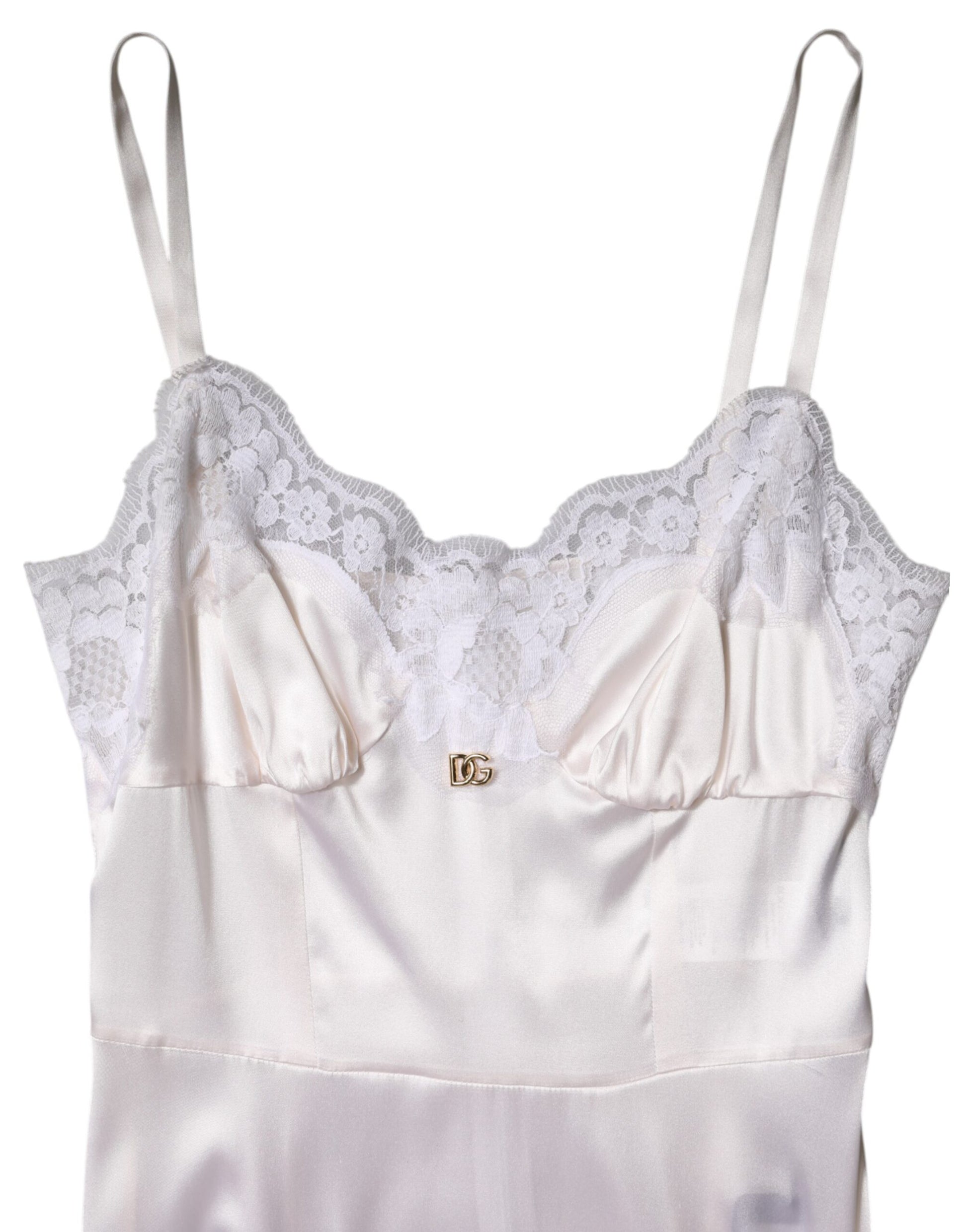 White Lace Gold DG Logo Silk Dress Sleepwear