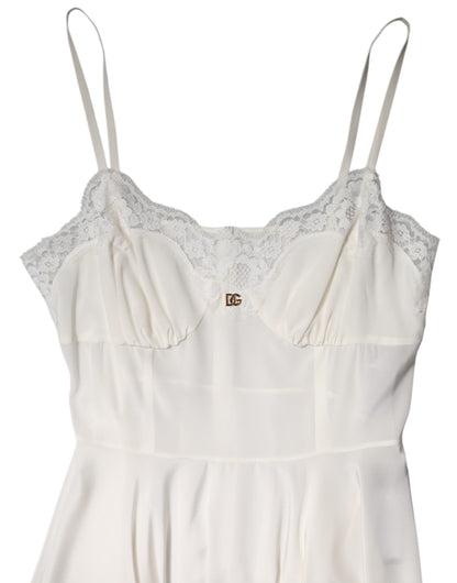 White Lace Gold DG Logo Silk Dress Sleepwear