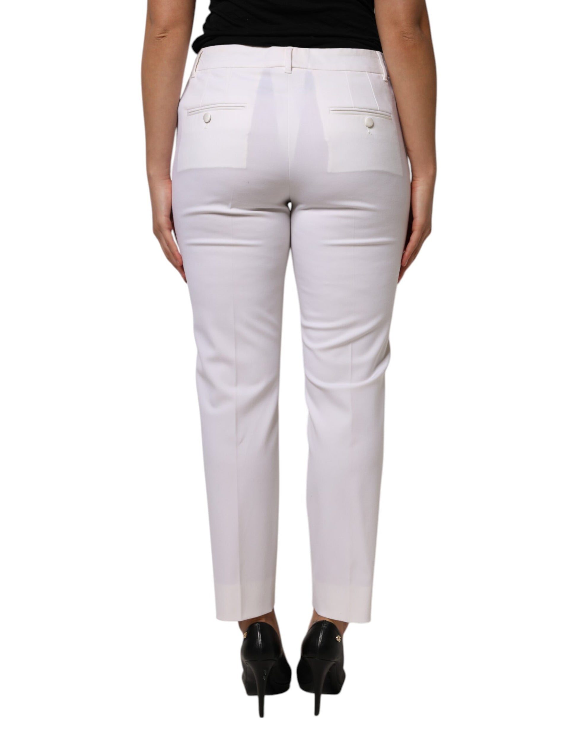 White Wool Mid Waist Tapered Pants