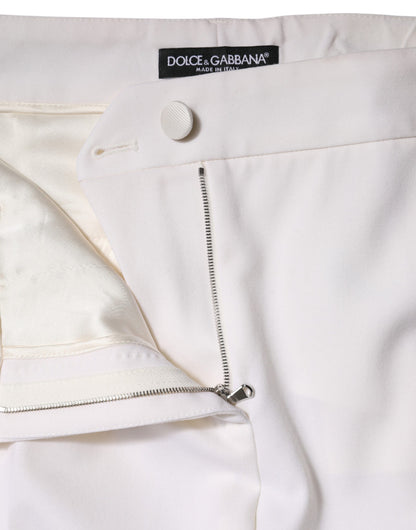 White Wool Mid Waist Tapered Pants