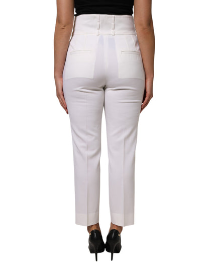 White Wool High Waist Tapered Pants