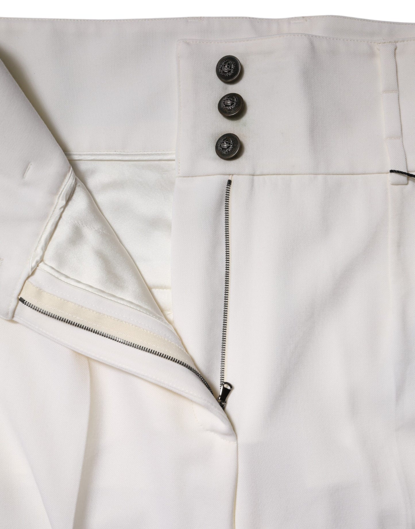 White Wool High Waist Tapered Pants