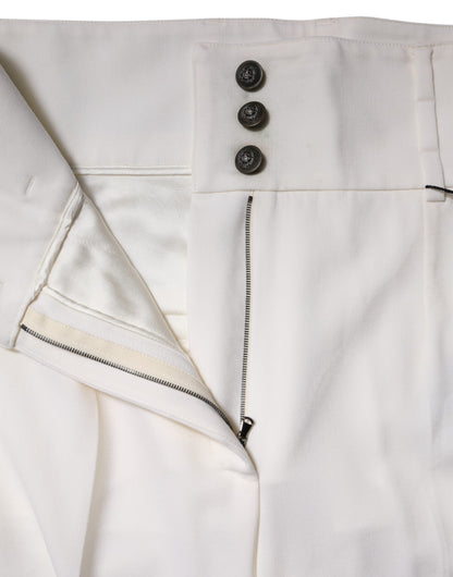 White Wool High Waist Tapered Pants