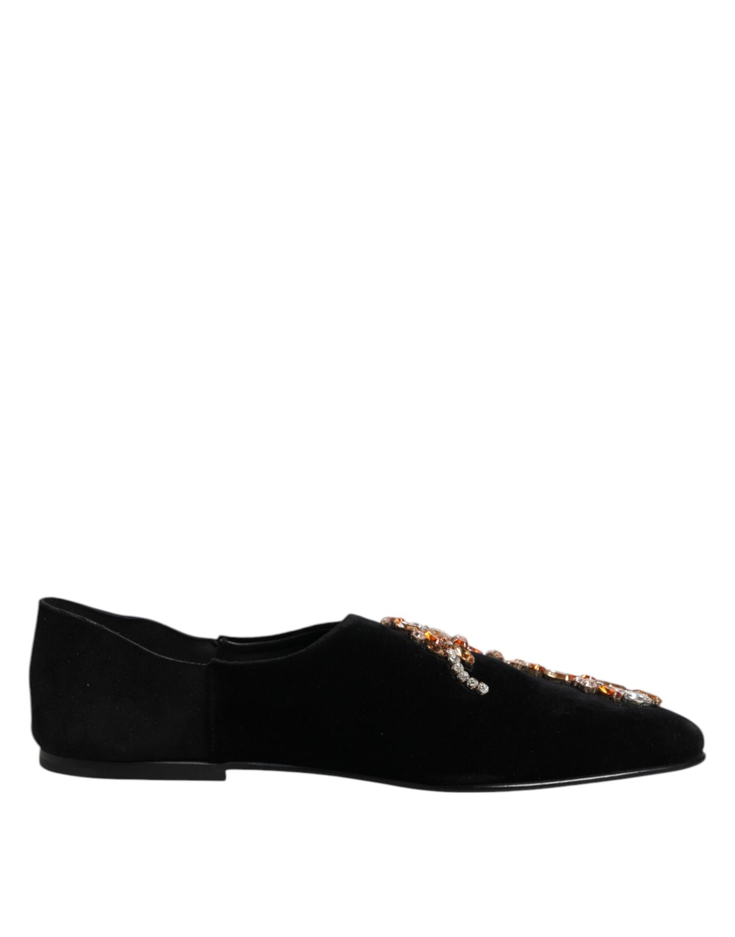 Black Velvet Embellished Loafer Slip On Shoes