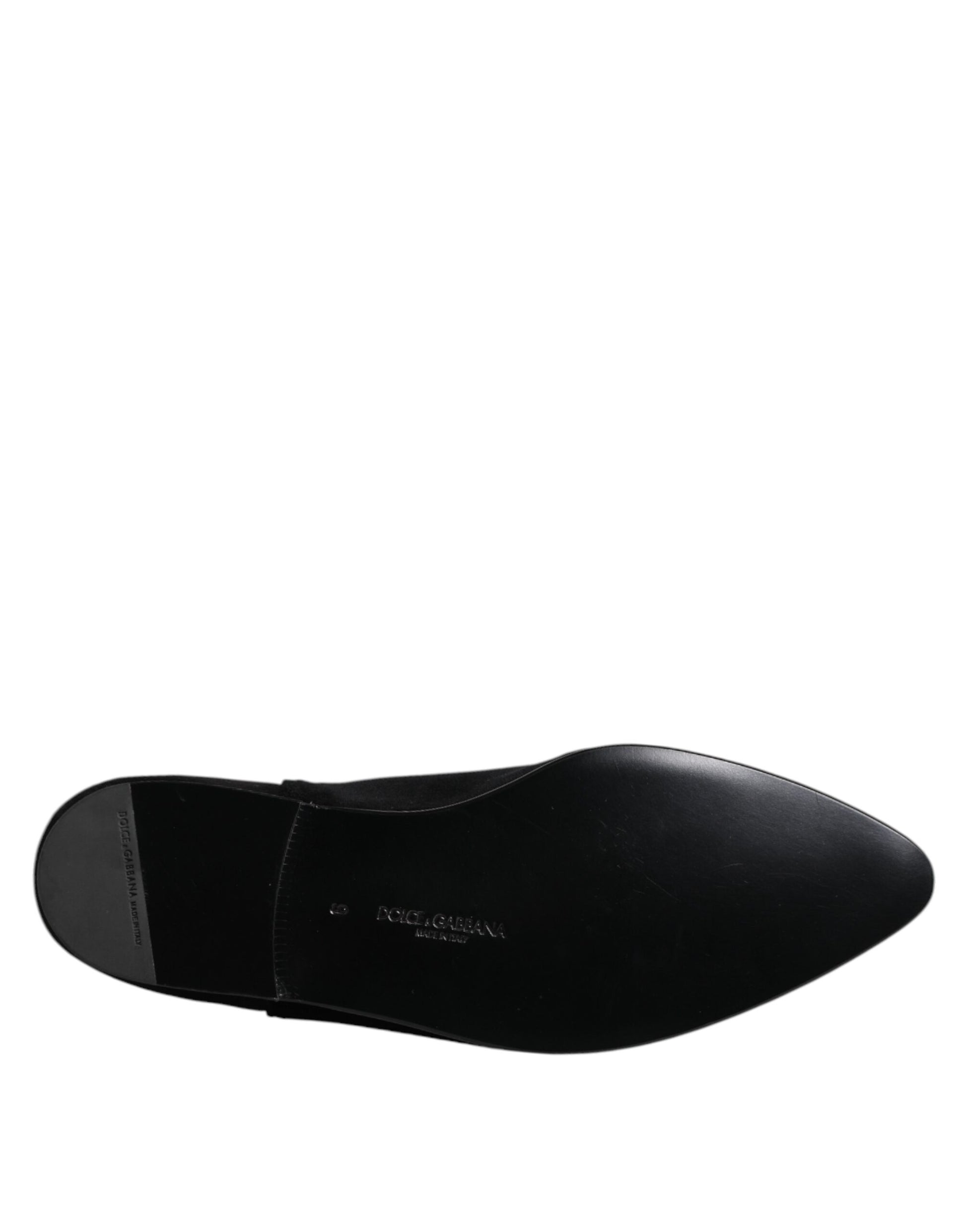 Black Velvet Embellished Loafer Slip On Shoes