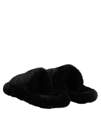 Black Polyester Velvet Slides Slipper Shoes